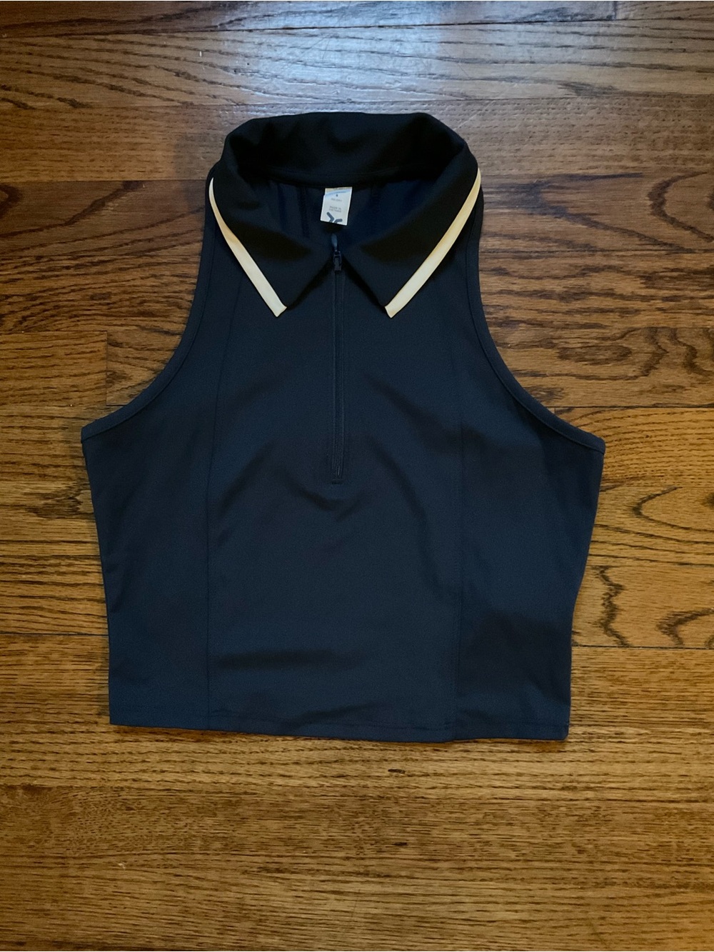 Rogue Navy Sleeveless Polo Crop Top with Cream Collar Trim